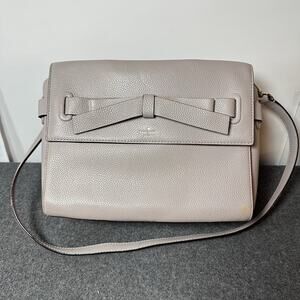 Kate Spade Taupe Pebbled Leather Bow Satchel Crossbody Bag 11x8x5